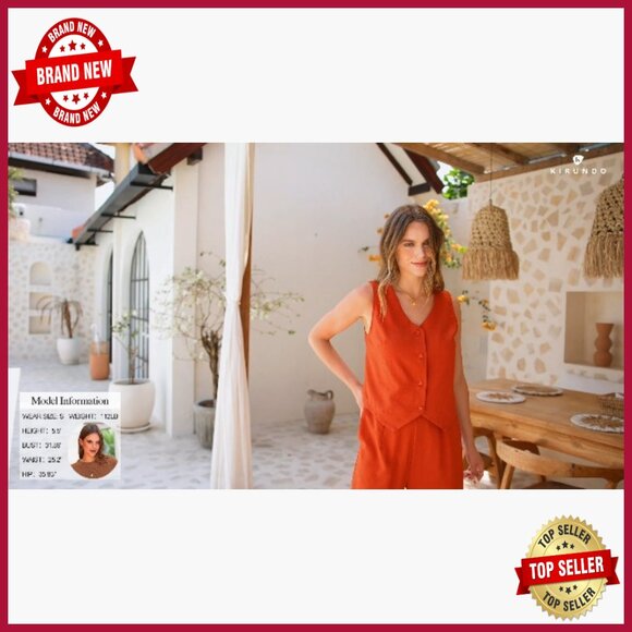 Women's Two Piece Suit Set V-Neck Crop Vest Wide Leg Pants Business Casual - Picture 7 of 7